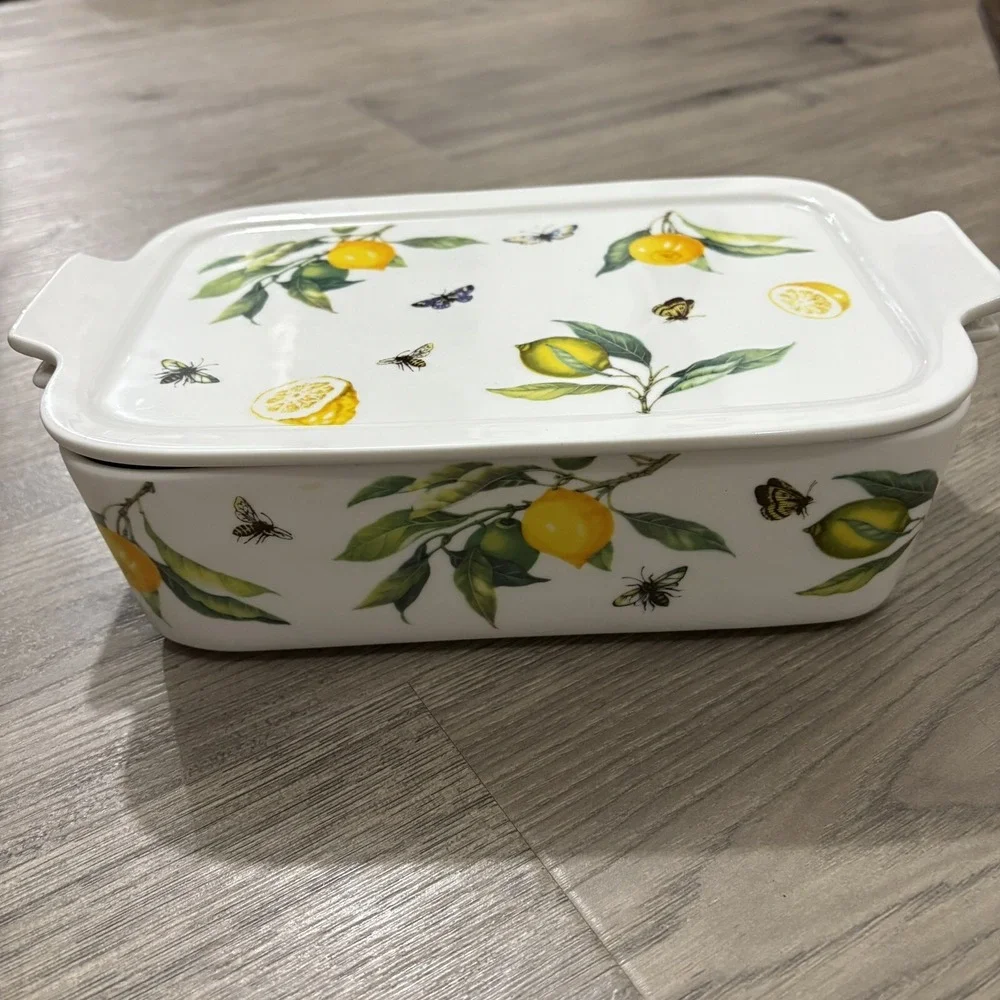 Grace Pantry Lemons, Bees, Butterflies Porcelain Oven Safe Casserole Dish W/ Lid